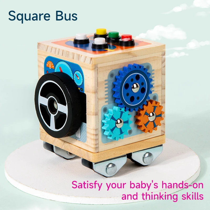 Party Games Bus - Montessori Frühkindliche Bildungsspielzeuge Holz-Polyeder-Spielzeuge Baby-Handbewegungsspielzeuge Bus