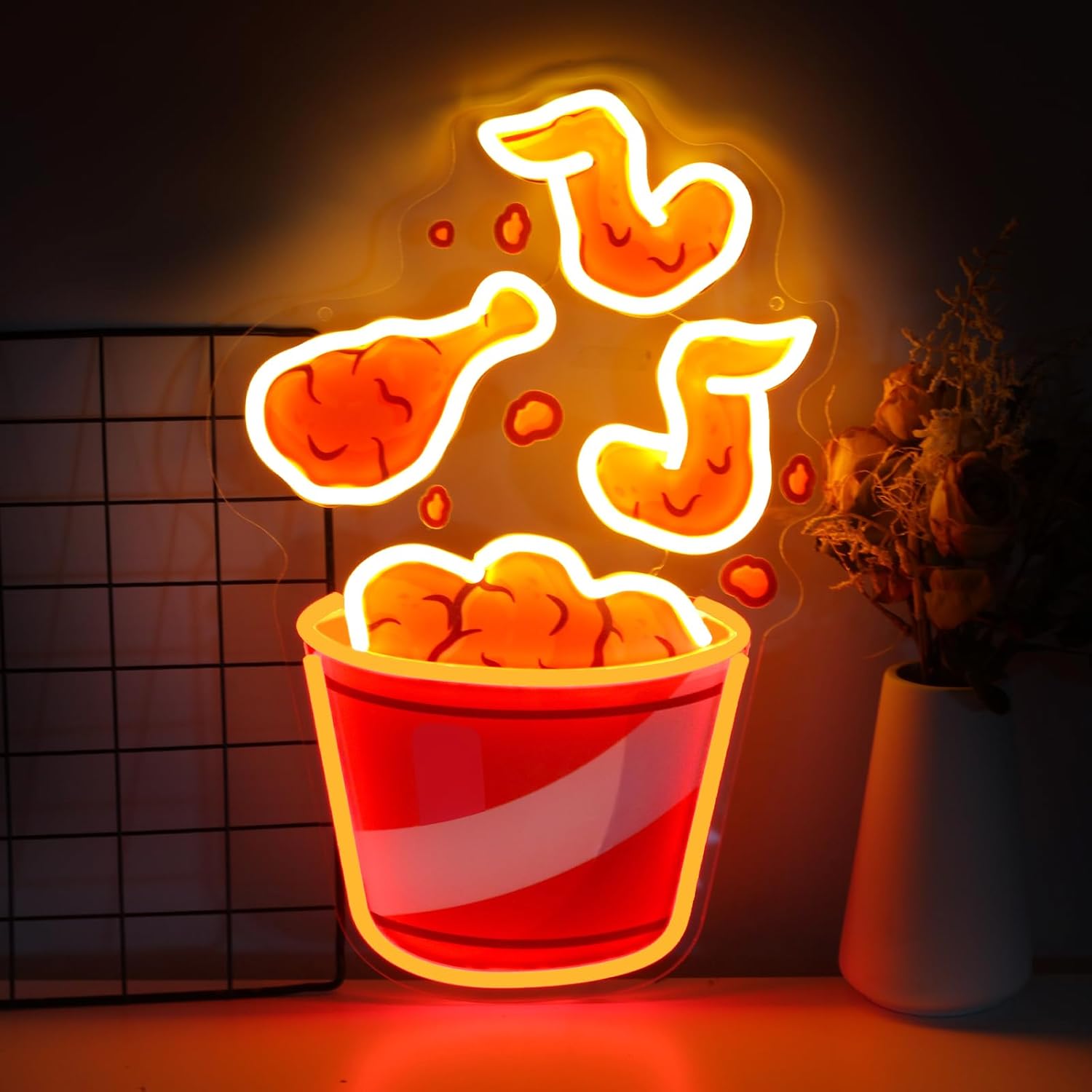Party Games Shop - Fried Chicken Neon-Schild USB Dimmbares LED-Neonlicht-Schild