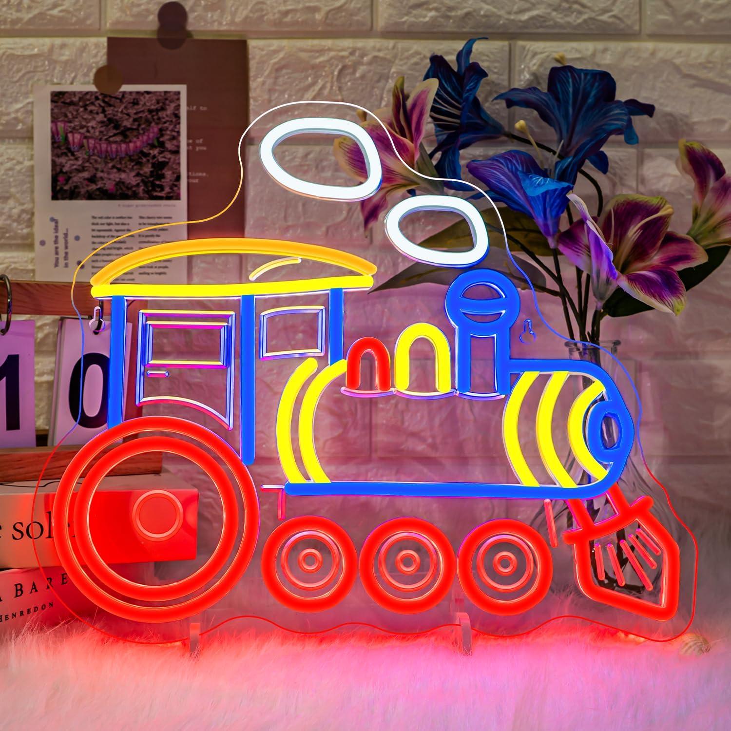 Party Games Shop - Zug-Neonschild Lokomotive LED-Neonschilder für Wanddekoration, Geschäft,
