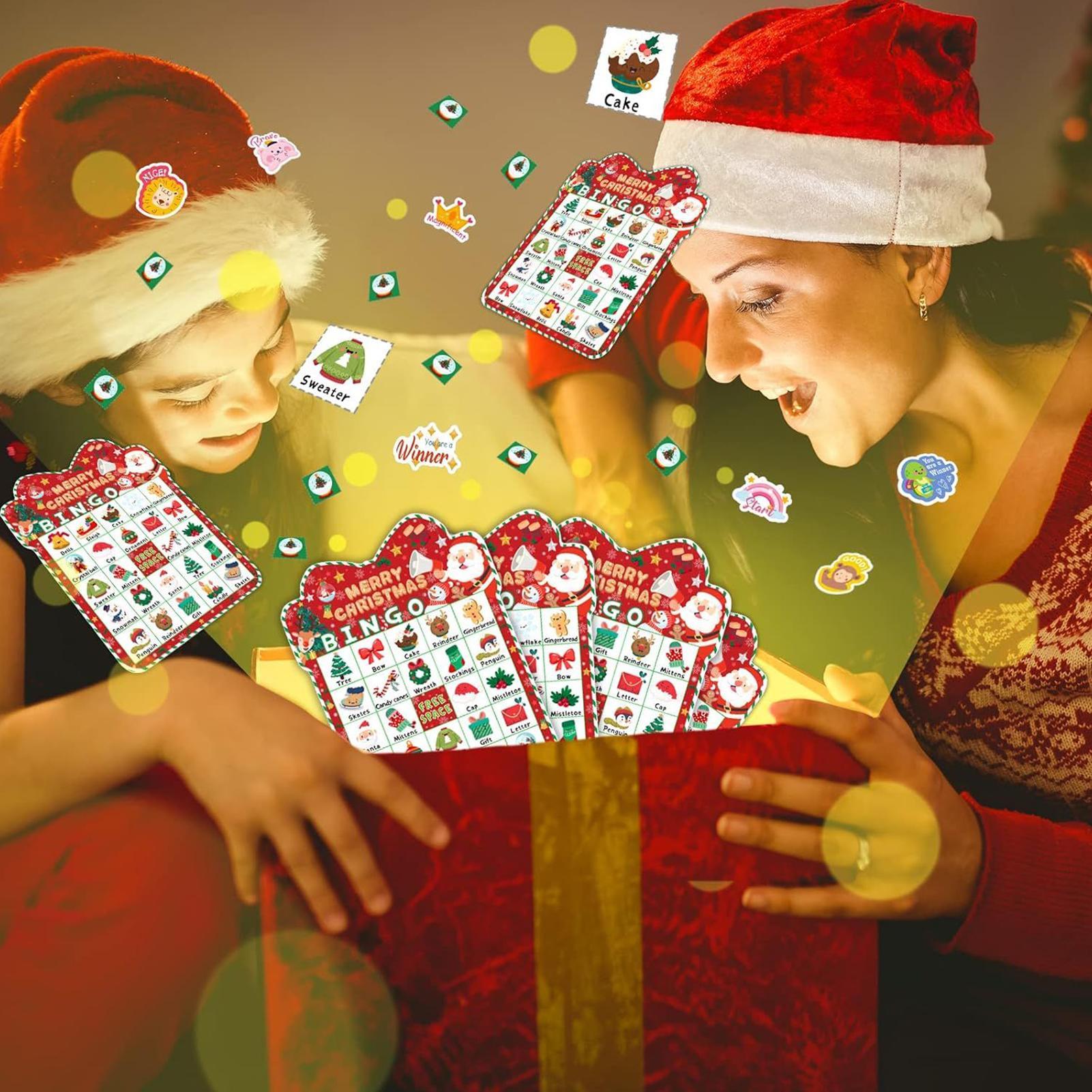 Party Games Bingo - Weihnachts-Bingo-Karten für Kinder, Weihnachts-Bingo-Party-Brettspielset, lustige Aktivitäten