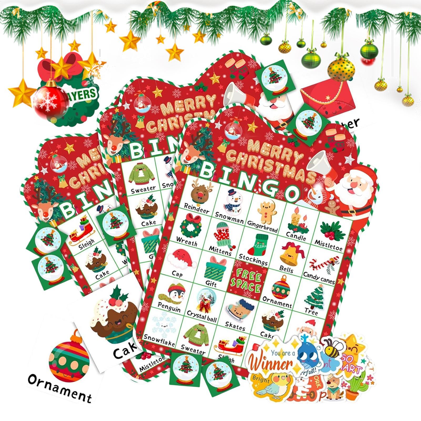 Party Games Bingo - Weihnachts-Bingo-Spiel, 24-Karten-Set für Feiertagsfeiern, Klassenzimmeraktivitäten, Reisespaß