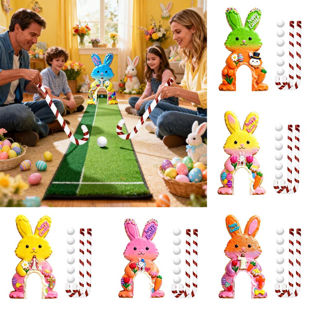 Party Games Golf - Familien-Golfspiel Osterhase Mini-Golfset mit Zuckerstangen-Putter-Bällen Indoor-Familien-Feiertagsparty-Spielzeug