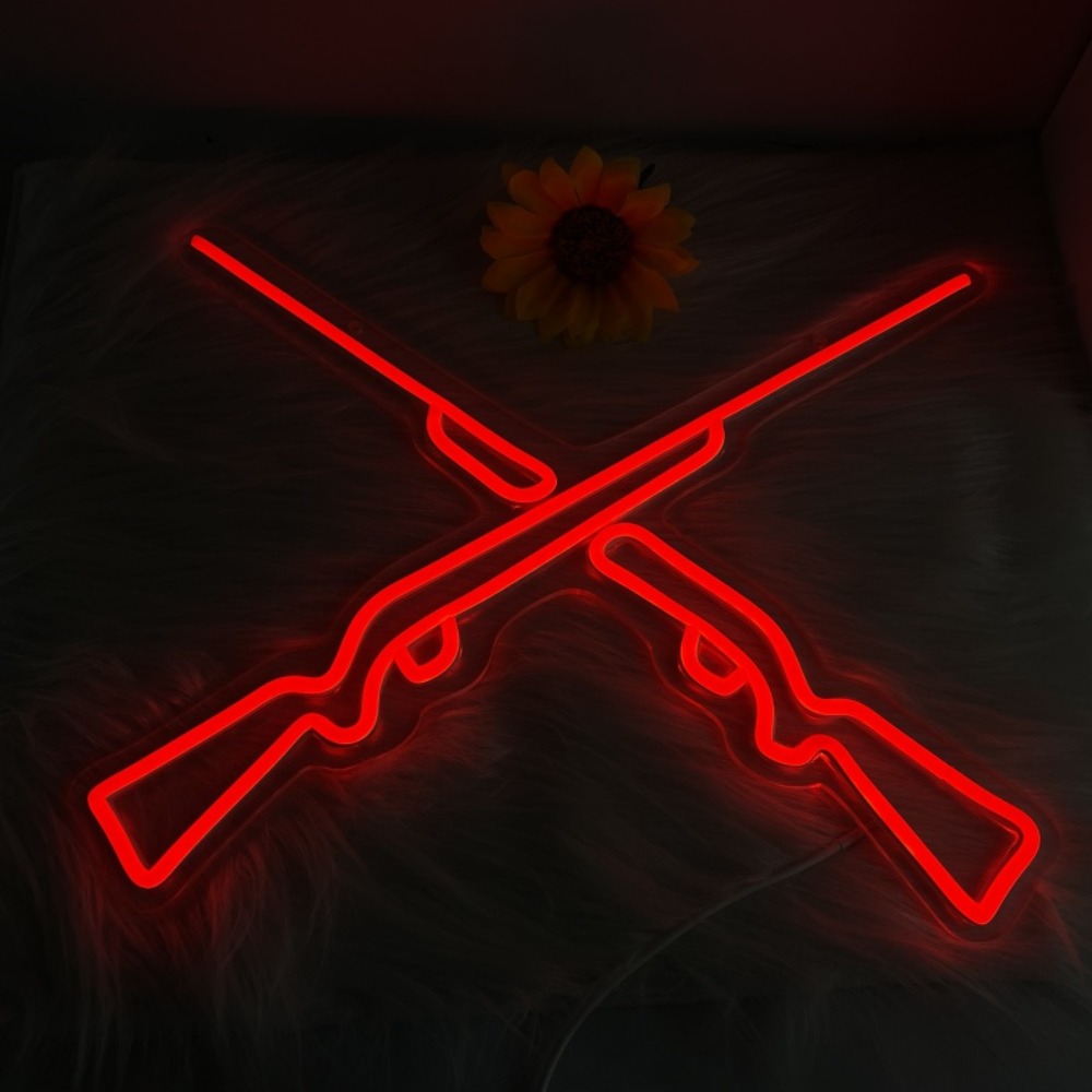 Party Games Shop - Doppelgewehr-Neonlichter, Wand-/Fenster-Neonkunst-Schild für Waffengeschäfte/Bars/Geburtstage/Partys/Raumdekoration, Jagd-/Spiel-Themen-Events