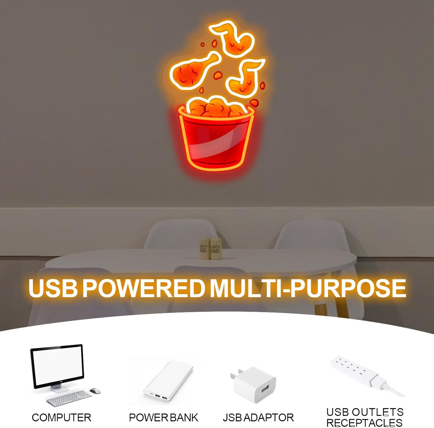 Fried Chicken Neon-Schild USB  – Party Games Shop Bewertung und Preis